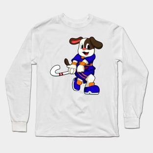 Dog at Hockey with Hockey stick Long Sleeve T-Shirt